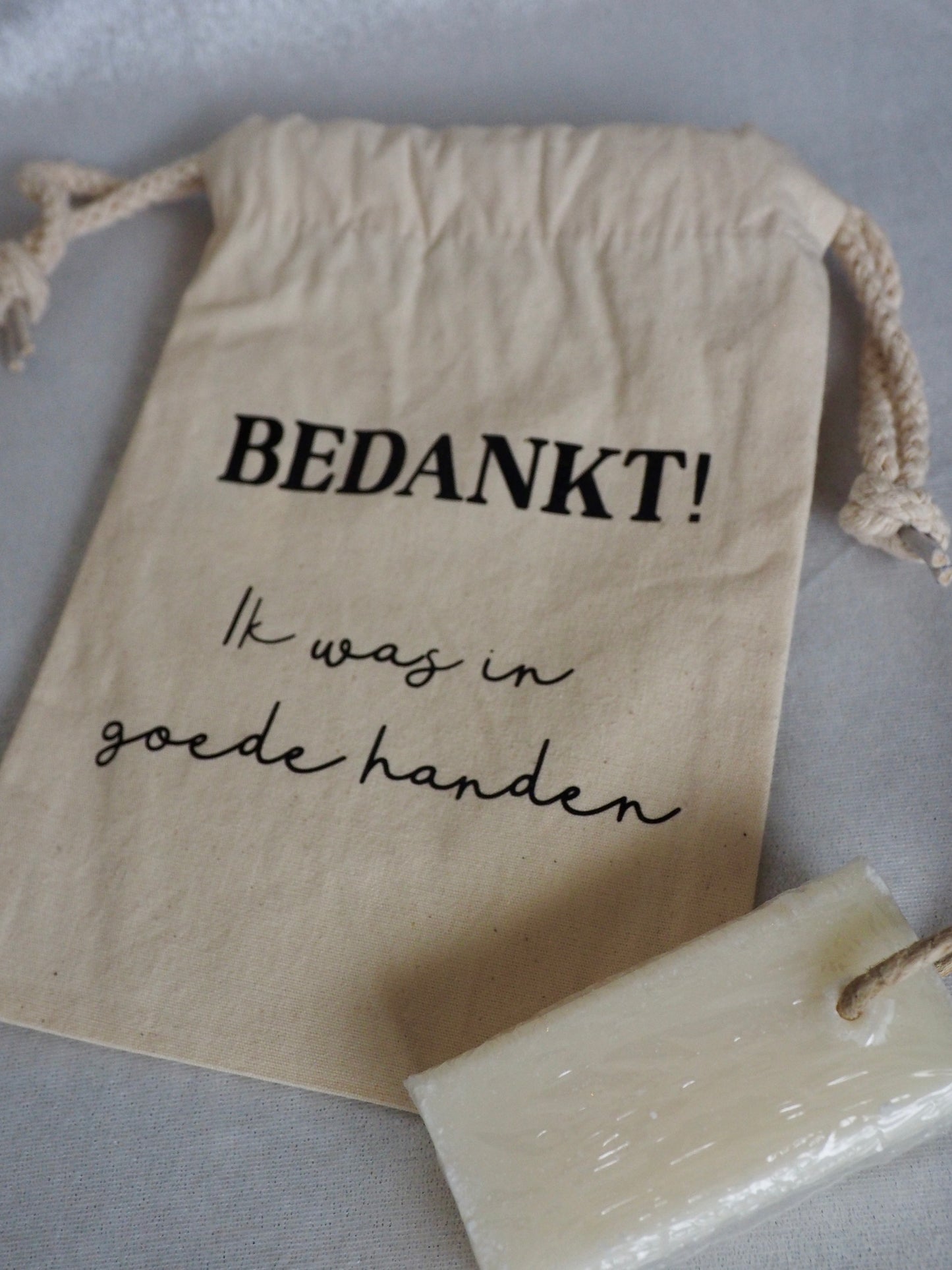 Canvas cadeauzakje | Bedankt! Ik was in goede handen - Ambre Noire