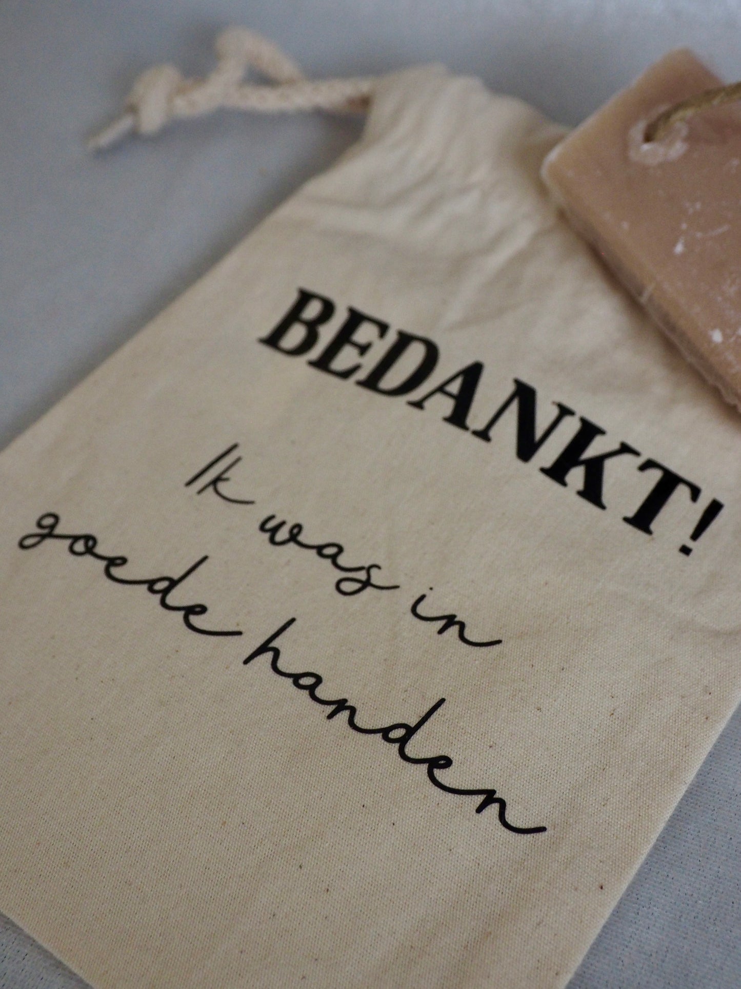 Canvas cadeauzakje | Bedankt! Ik was in goede handen - Touche de Mauve