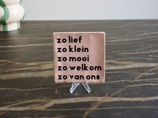 Tegeltje 10x10 cm | Zo klein, zo lief, zo mooi, zo welkom, zo van ons