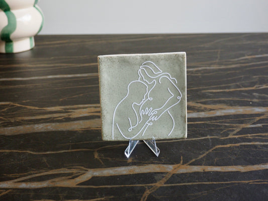 Tegeltje 10x10 cm | Lijntekening zwanger