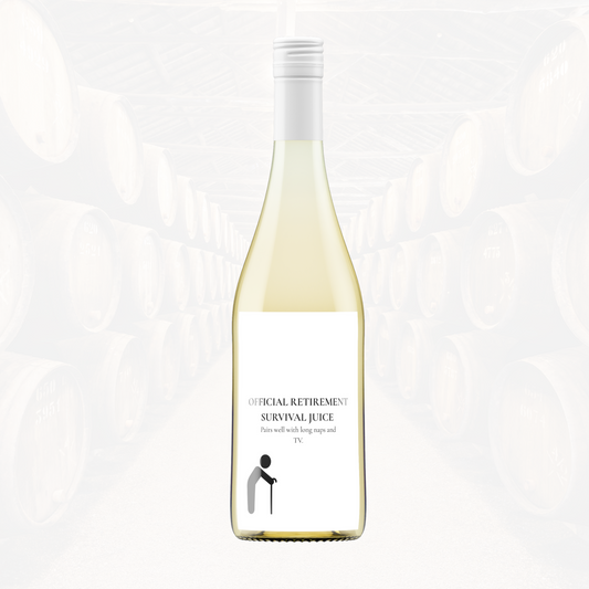 Wijnetiket | Official retirement survival juice